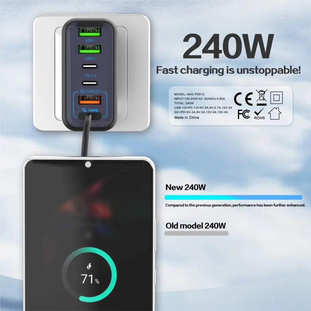 Chargeur Secteur USB-C 240W 6 Ports – Charge Ultra-Rapide PD3.0 Type-C – Image 3