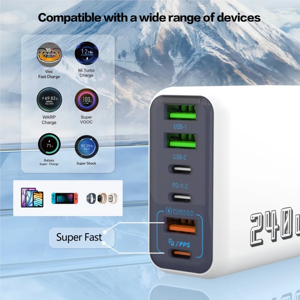 Chargeur Secteur USB-C 240W 6 Ports – Charge Ultra-Rapide PD3.0 Type-C – Image 4