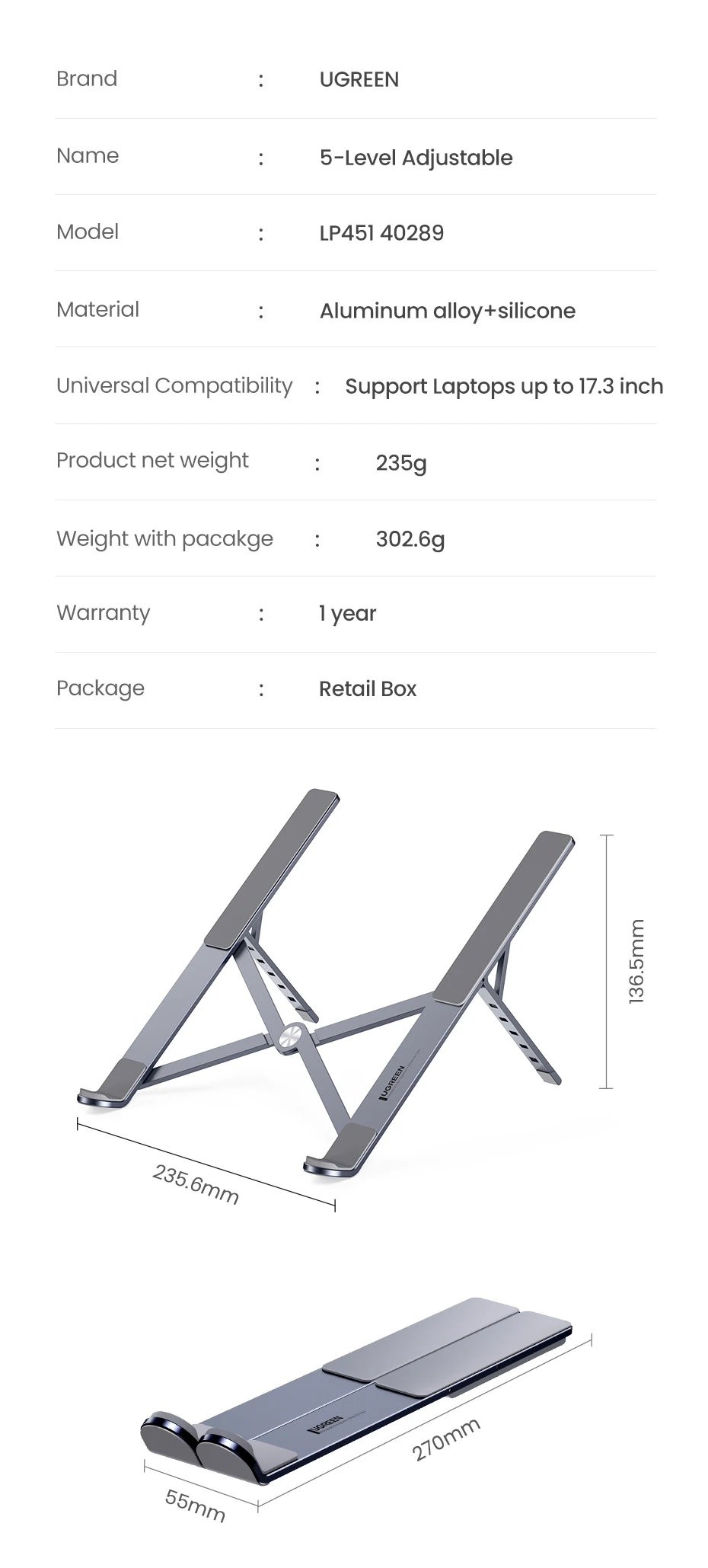 Support de PC Portable en Aluminium UGREEN – Image 23
