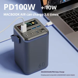 Power Bank 60000mAh PD 100W – Énergie Portable & Batterie Externe à Charge Rapide USB-C pour Tablette & Ordinateur Portable